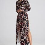 Robe Chemise Fleurie Noir Manche Longue