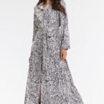 Robe Chemise Midi Manche Longue Casual Gris S