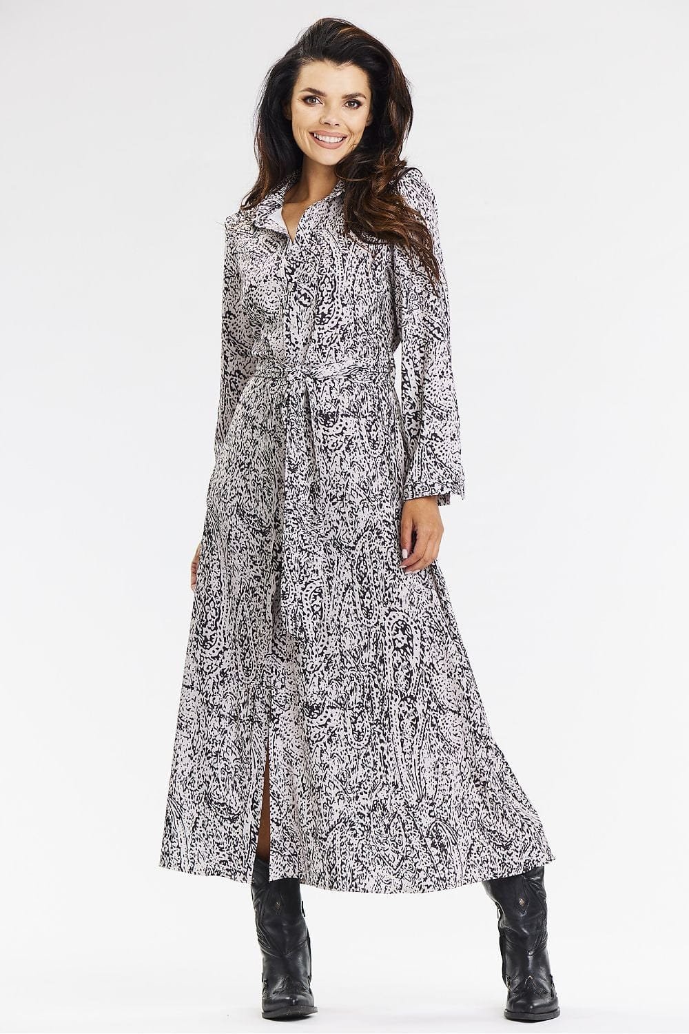 Robe Chemise Midi Manche Longue Casual Gris S