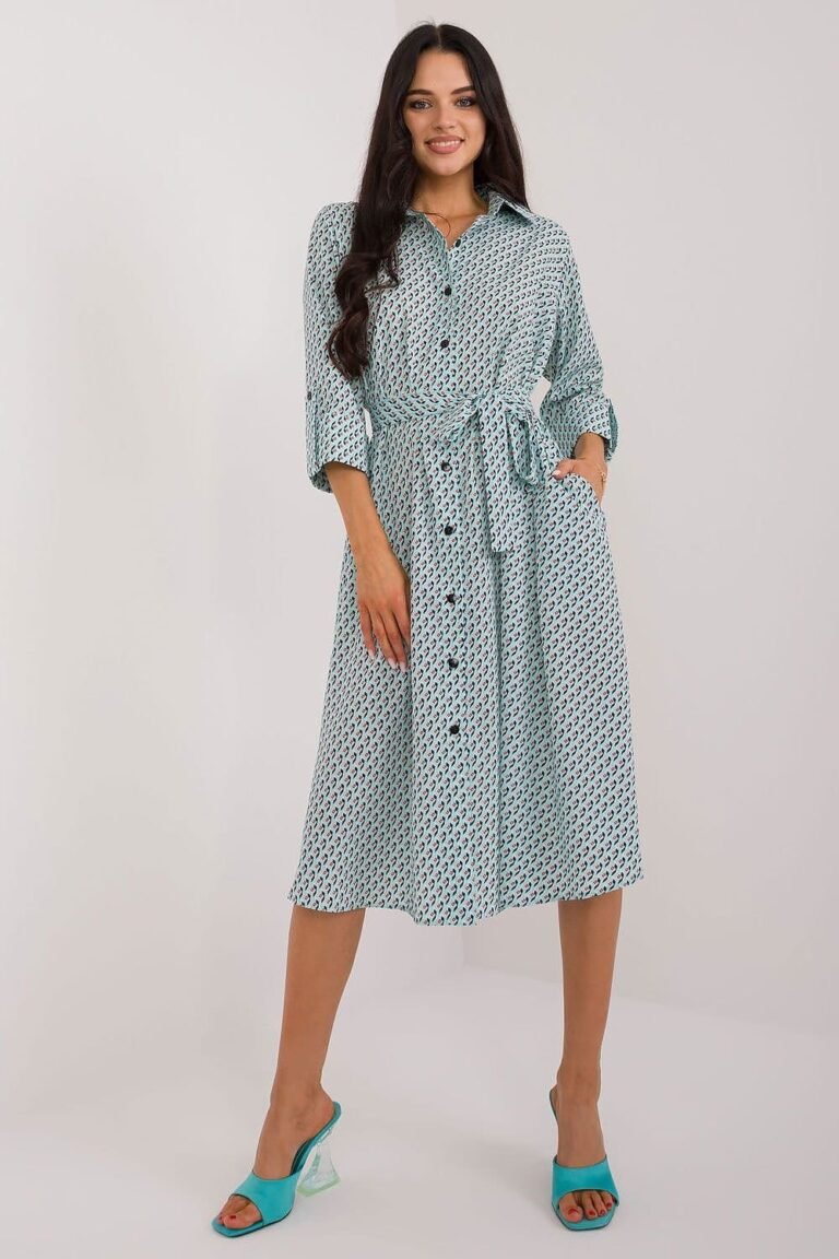 Robe Chemise Midi Manches Longues Bleu S M