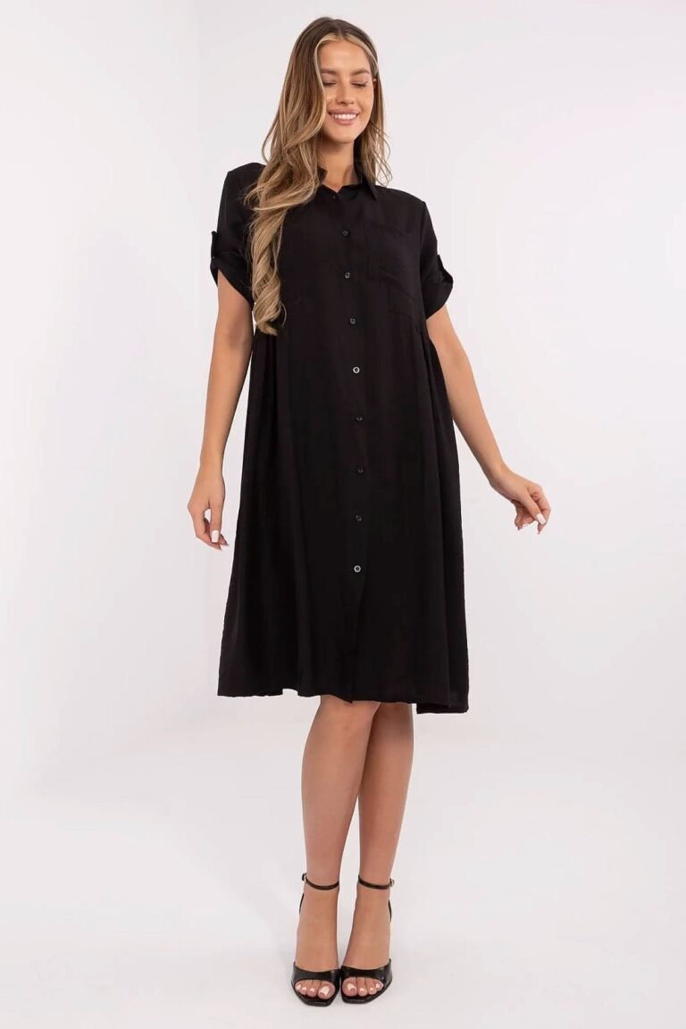 Robe Chemise Midi Noire Casual Noir Taille Unique
