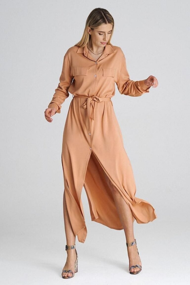 Robe Chemise Orange Pale Decontractee 2