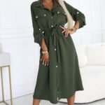 Robe Chemise Verte Manches Longues