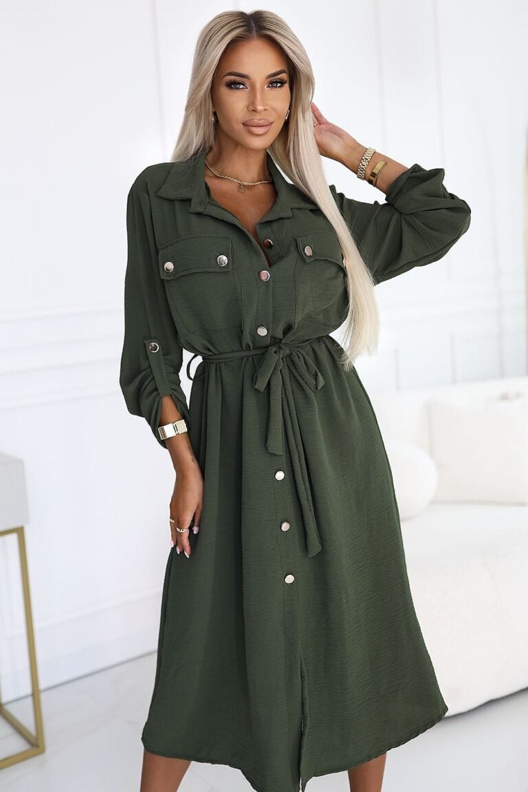 Robe Chemise Verte Manches Longues Vert Taille Unique