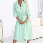 Robe Chemise Verte Midi Manches Longues