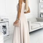 Robe Chic Longue Beige A Bretelles