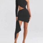 Robe Courte Asymetrique Avec Manche Longue Transparente 4