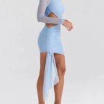 Robe Courte Asymetrique Avec Manche Longue Transparente 7
