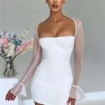 Robe Courte Avec Manches Transparentes Blanc S