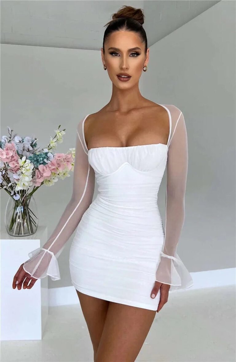 Robe Courte Avec Manches Transparentes Blanc S