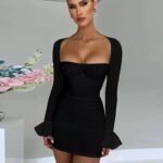 Robe Courte Avec Manches Transparentes Noir S