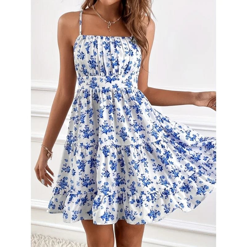 Robe Courte Boheme Bleue Et Blanche 2