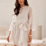 Robe Courte Boheme Manches Longues Ete Blanc S M