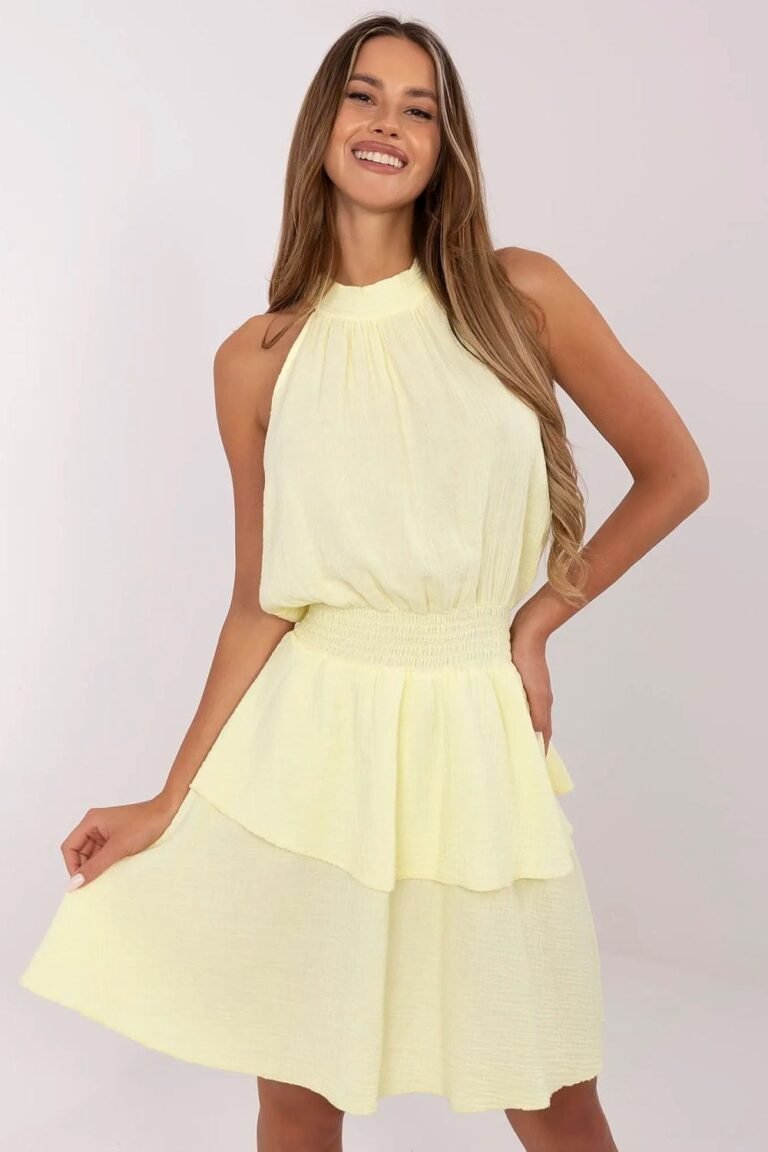 Robe Courte Ete Trapeze Sans Manches Jaune Taille Unique