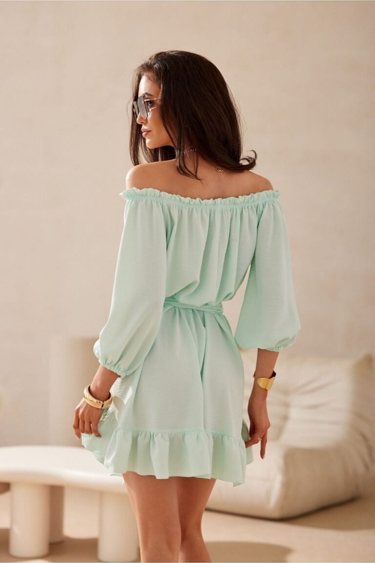 Robe Courte Ete Vert Menthe Epaules Denudees Fluide 2