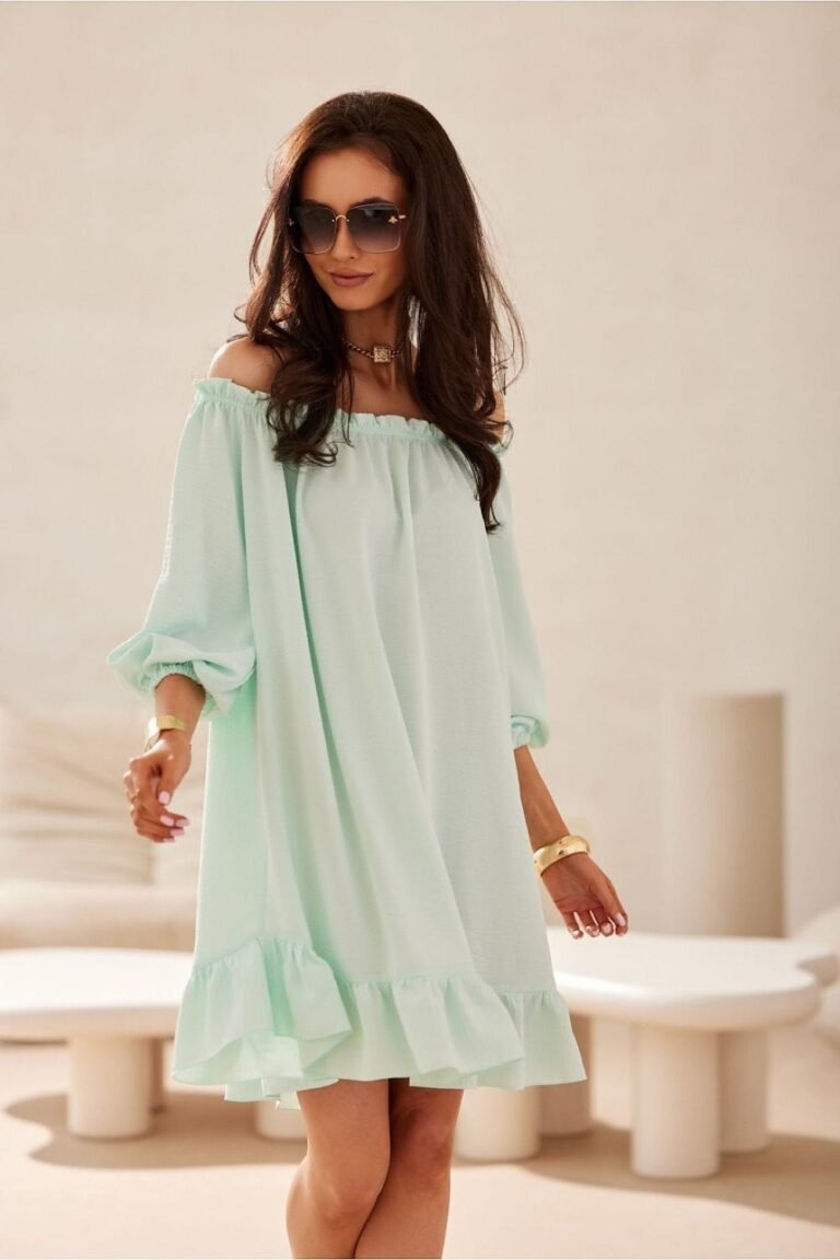 Robe Courte Ete Vert Menthe Epaules Denudees Fluide