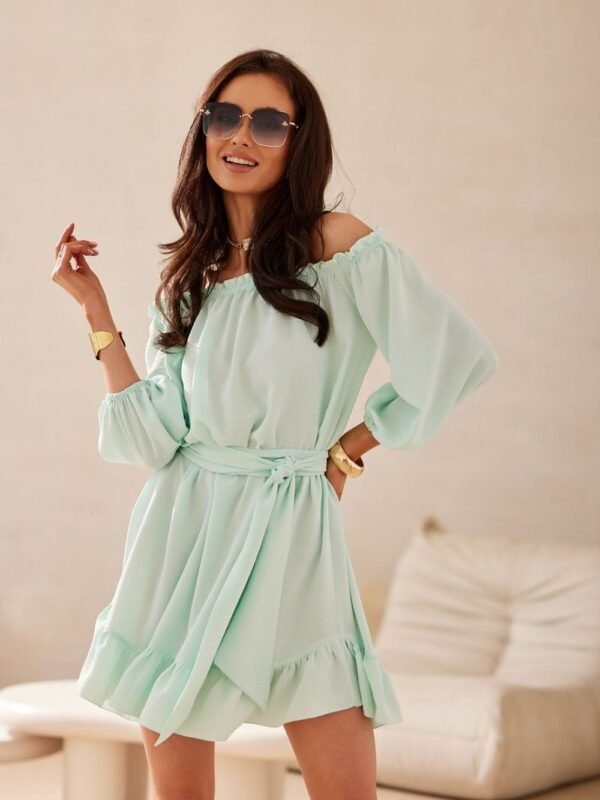 Robe Courte Ete Vert Menthe Epaules Denudees Fluide Vert S M