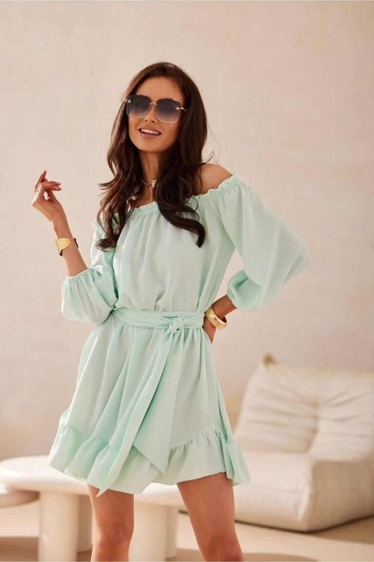 Robe Courte Ete Vert Menthe Epaules Denudees Fluide Vert S M