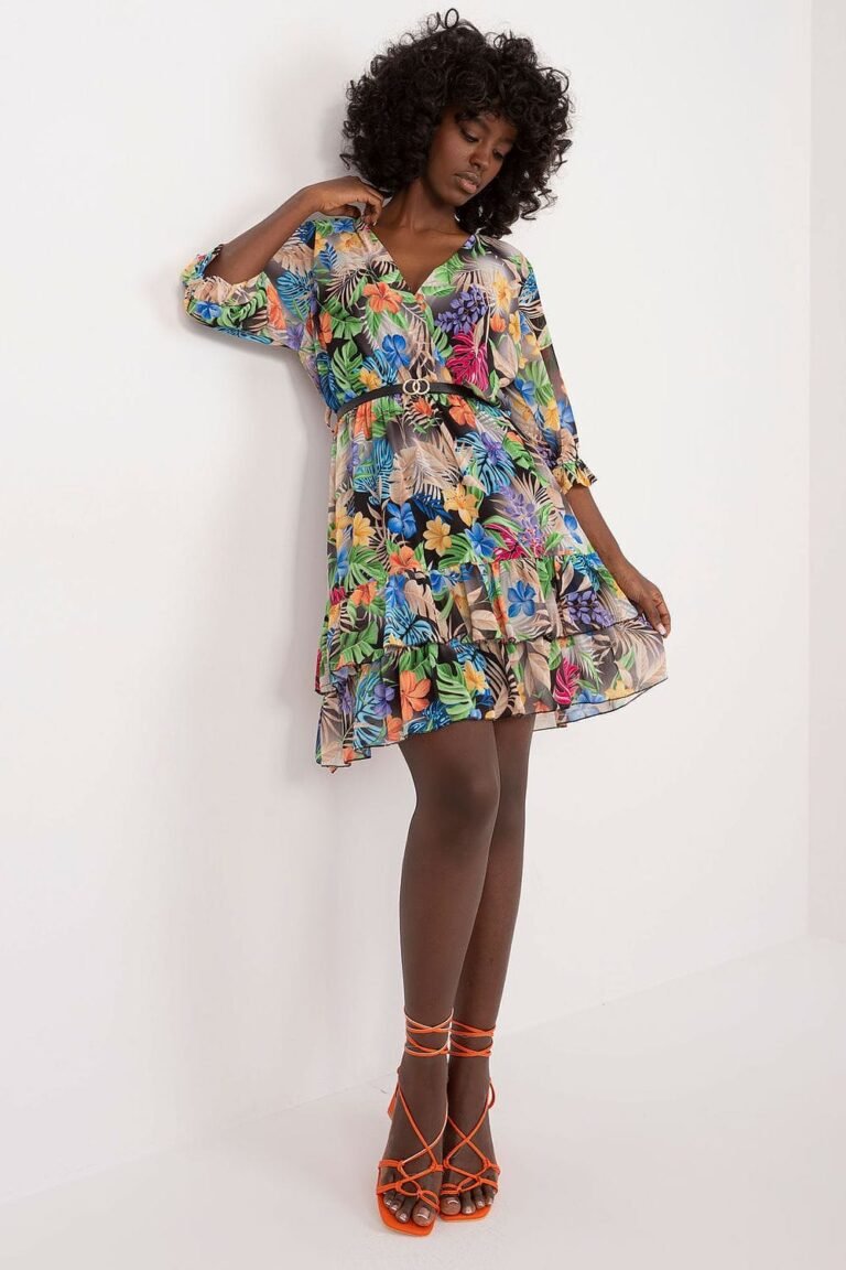 Robe Courte Fleurie Manche Longue Multicoloris Taille Unique