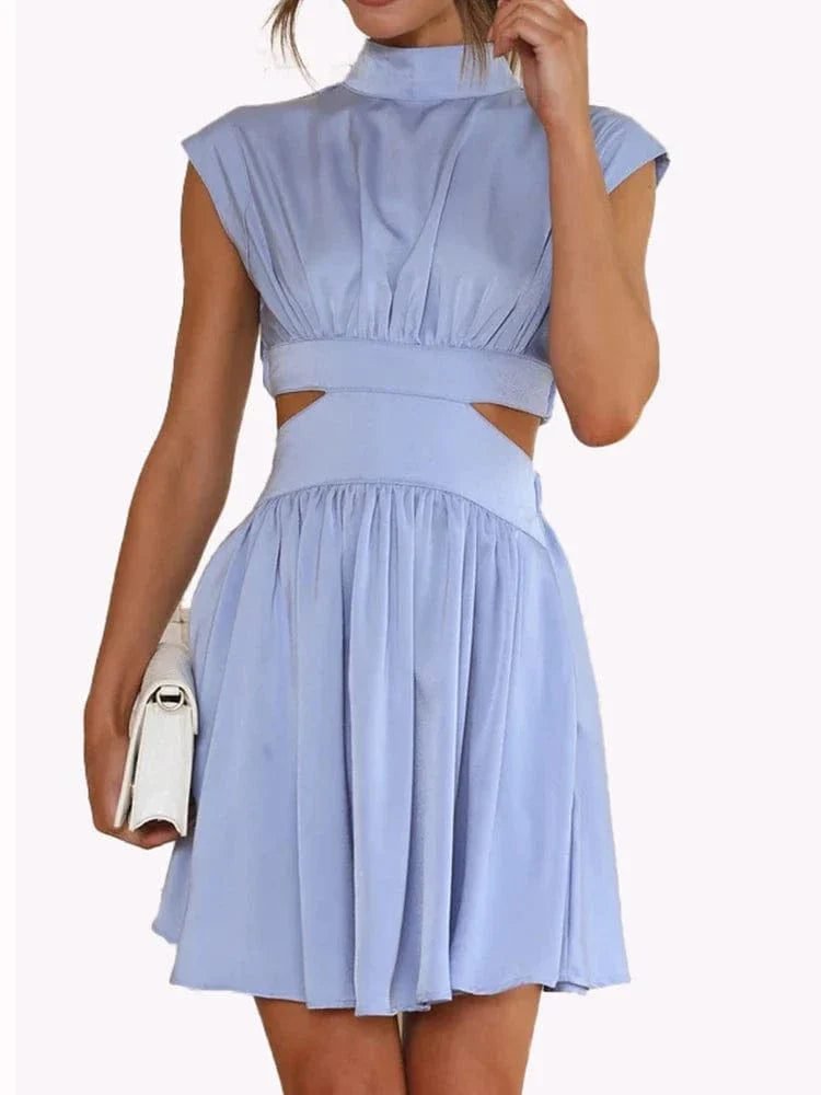 Robe Courte Fluide Col Halter Bleu S