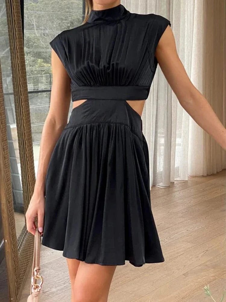 Robe Courte Fluide Col Halter Noir S