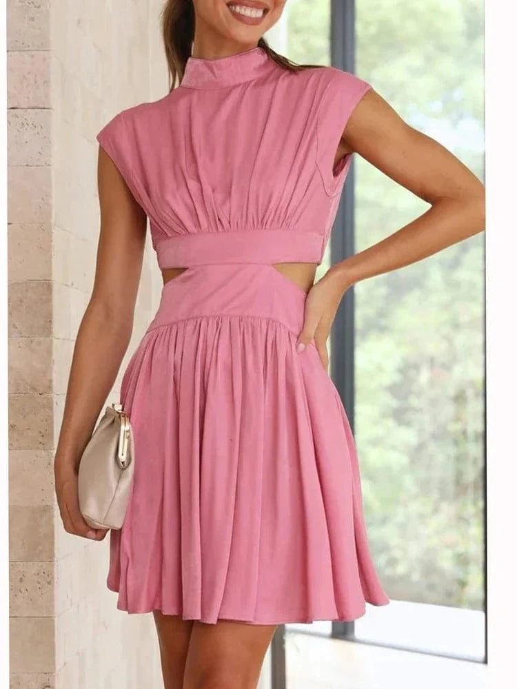 Robe Courte Fluide Col Halter Rose S