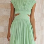 Robe Courte Fluide Col Halter Vert Clair S
