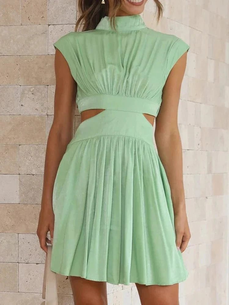 Robe Courte Fluide Col Halter Vert Clair S