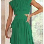 Robe Courte Fluide Col Halter Vert S