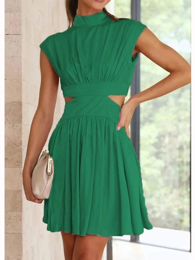 Robe Courte Fluide Col Halter Vert S