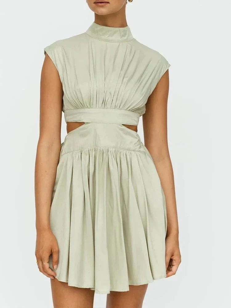Robe Courte Fluide Col Halter Vert Sauge S