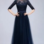 Robe De Bal Bleue Longue En Dentelle Bleu Marine 32