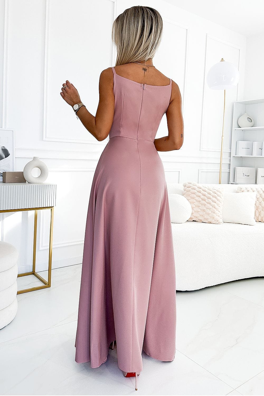 Robe De Bal Chic Rose Longue Fendue 2