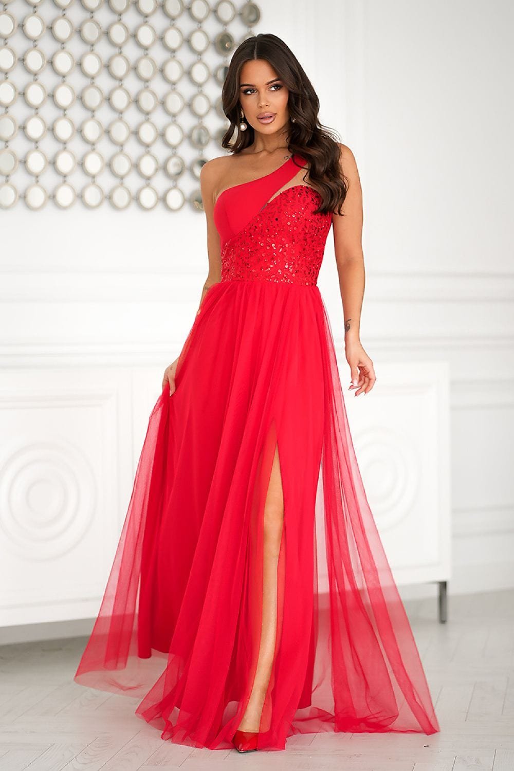 Robe De Bal Longue Fendue Haut Paillete 3