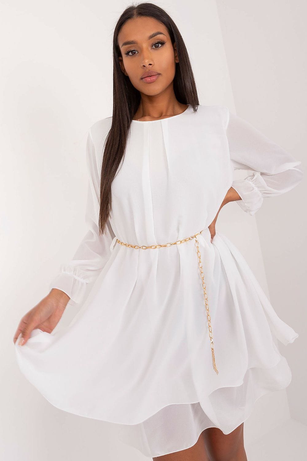 Robe De Cocktail Blanche Fluide Manches Longues 2