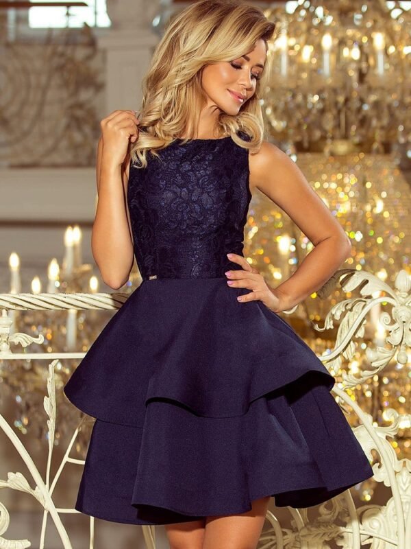 Robe De Cocktail Bleue A Jupe Volantee Bleu Marine S