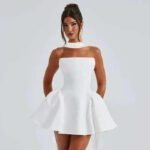 Robe De Cocktail Bustier Courte Evasee Blanc S