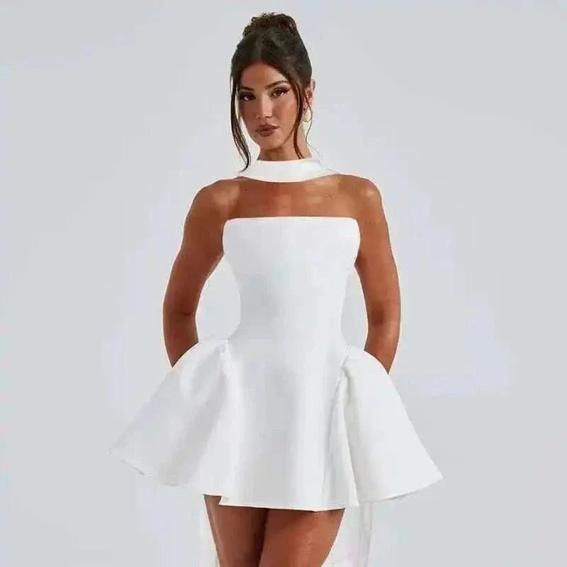 Robe De Cocktail Bustier Courte Evasee Blanc S