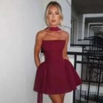 Robe De Cocktail Bustier Courte Evasee Bordeaux S