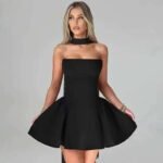 Robe De Cocktail Bustier Courte Evasee Noir S