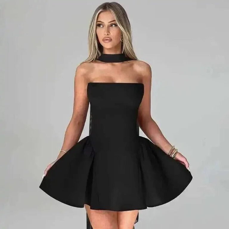 Robe De Cocktail Bustier Courte Evasee Noir S