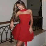 Robe De Cocktail Bustier Courte Evasee Rouge S