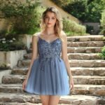 Robe De Cocktail Chic Courte Evasee Bleu 34