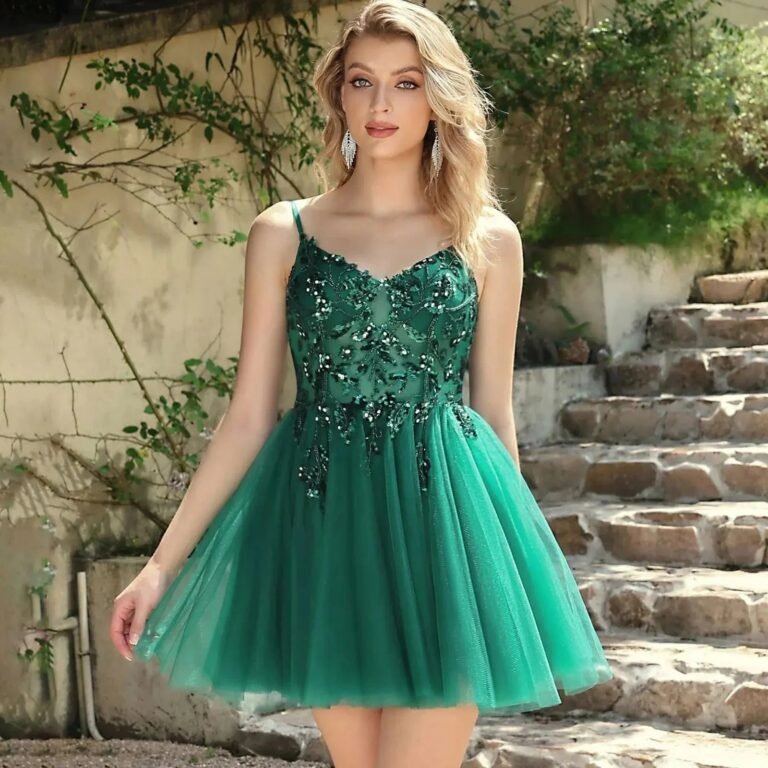 Robe De Cocktail Chic Courte Evasee Vert 34