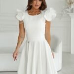 Robe De Cocktail Chic Evasee Courte Blanc 34