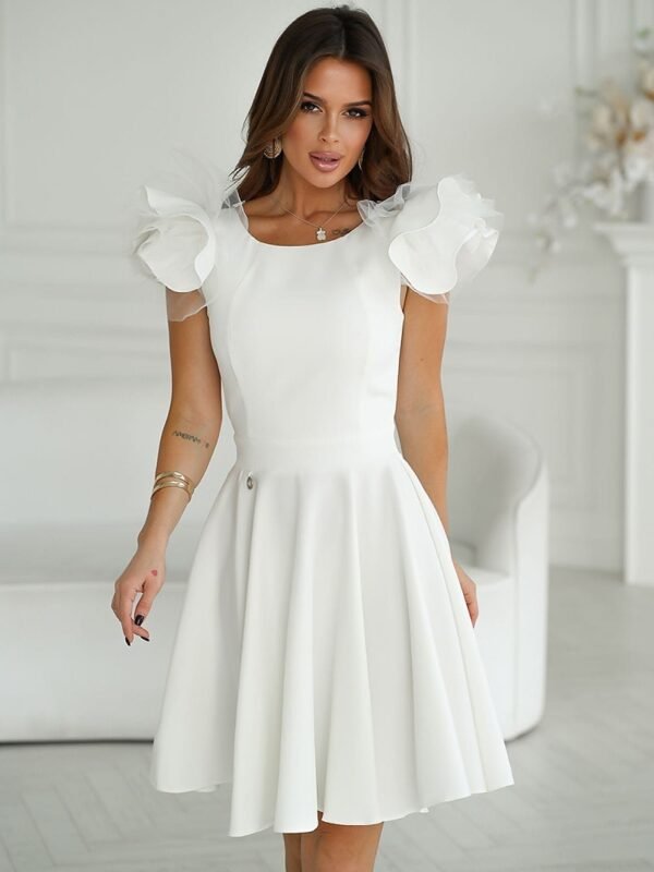Robe De Cocktail Chic Evasee Courte Blanc 34