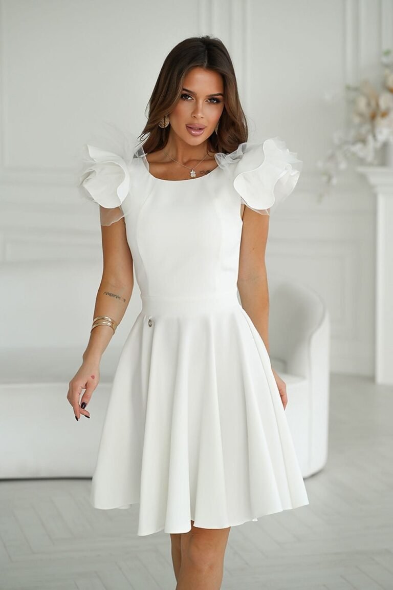Robe De Cocktail Chic Evasee Courte Blanc 34