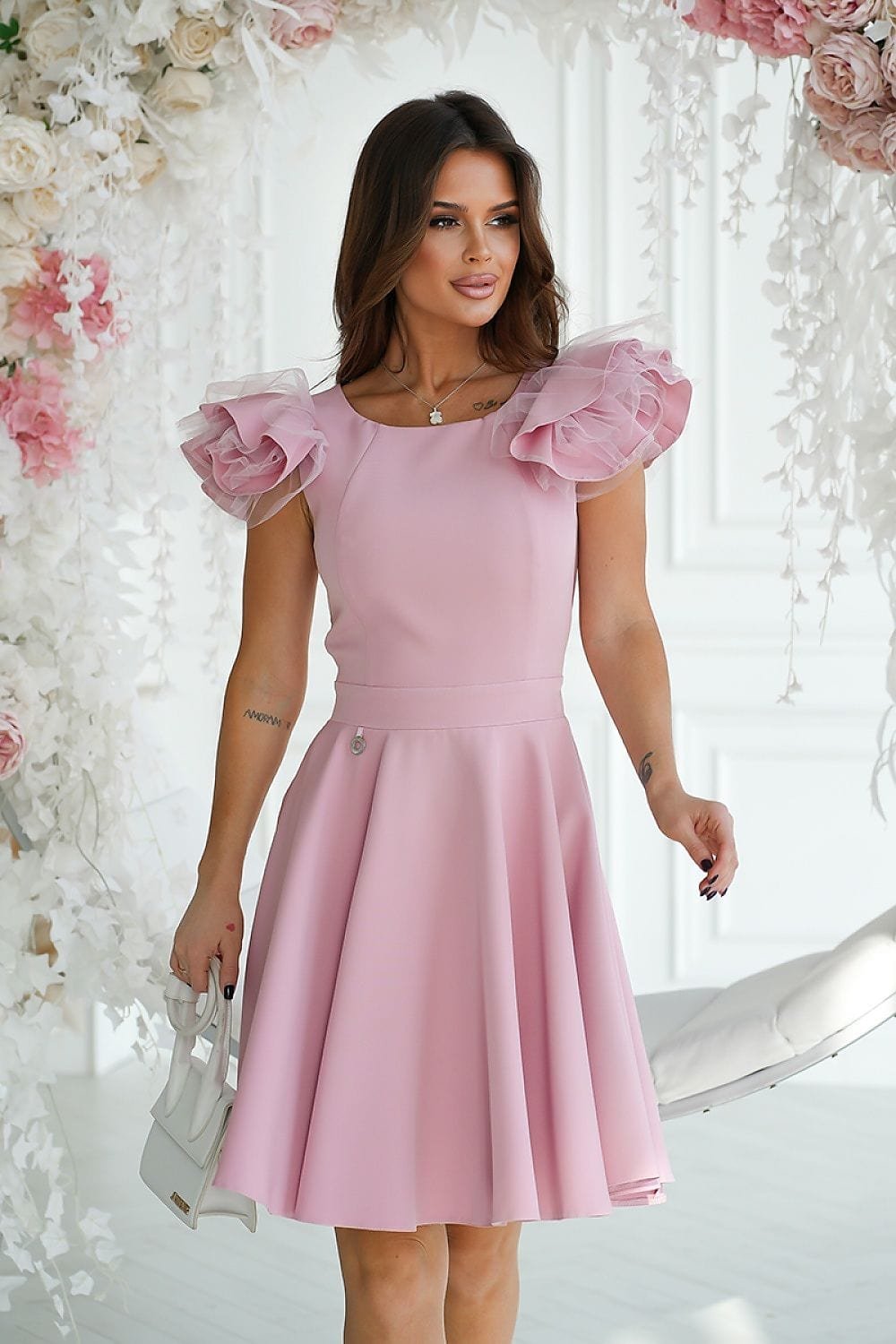Robe De Cocktail Chic Evasee Courte Rose 34