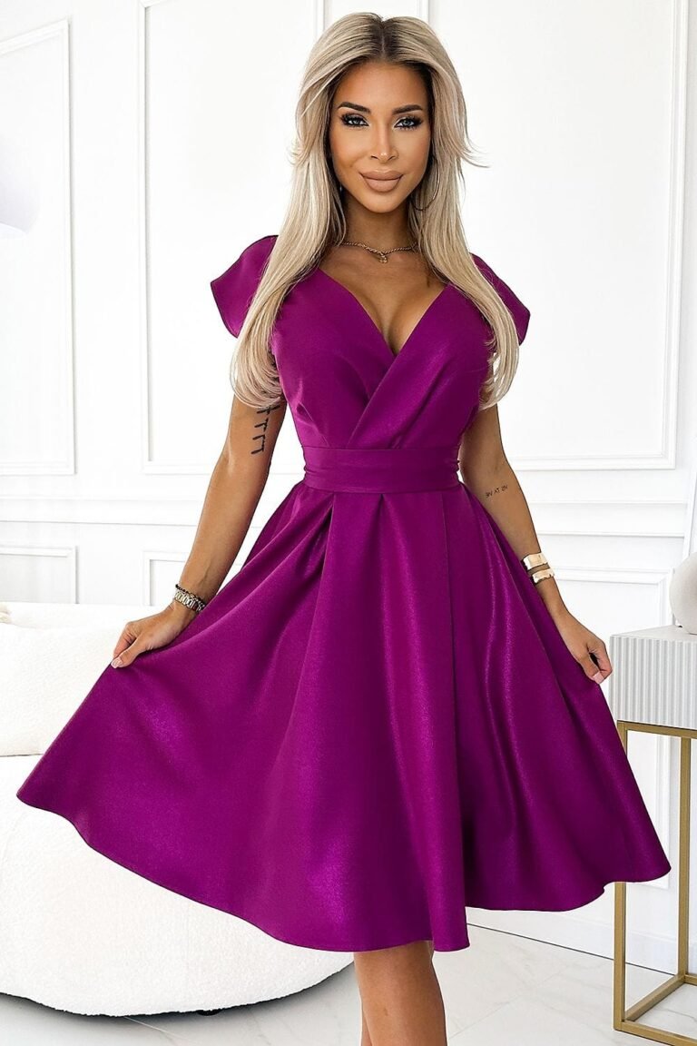 Robe De Cocktail Chic Manches Courtes Violet S