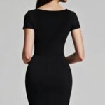 Robe De Cocktail Chic Noire Manches Courtes